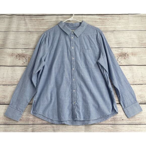 Lucky Brand The Boyfriend Button-Down Shirt Women's Size Large Blue/White Stripe - Picture 1 of 11